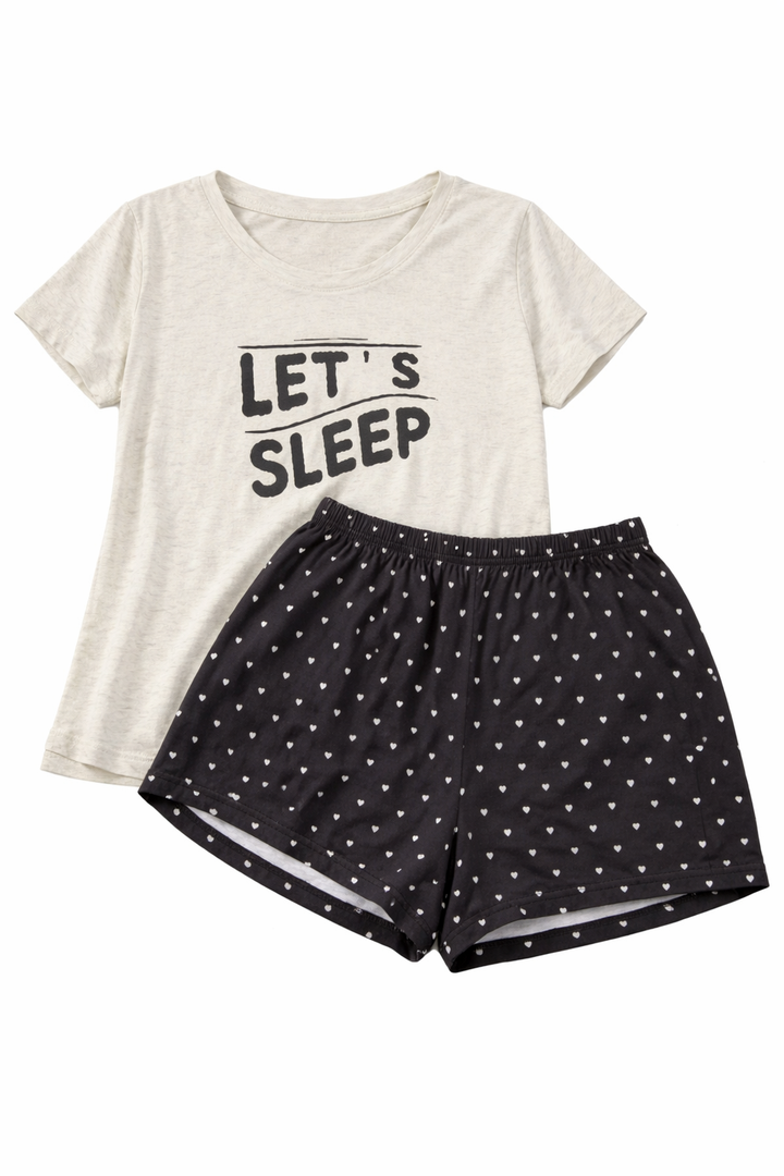 VENTELAN Pajama Set For Women Cute PJS Summer Short Sleeve Shorts Sleepwear S Grey