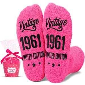 HAPPYPOP 1955 1960 Birthday Gifts - 61 62 63 64 65 66 67 68 69 70 Birthday Socks for Women (Pink)