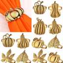 WILLBOND 12 Pcs Thanksgiving Napkin Rings Set Thanksgiving Pumpkin Leaf Themed Holders Fall Napkin Ring Alloy Design Holder Buckle for Christmas Home Party Table Decor Wedding Supplies (Bronze)