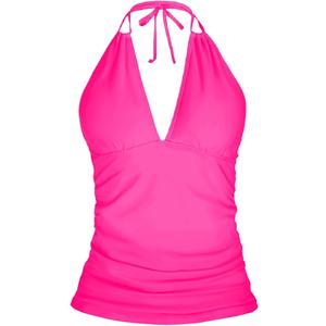 Yonique Women's Halter Tankini Top No Bottom V Neck Swim Top Tummy Control Bathing Suit Top (Large)