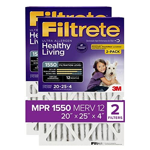 Filtrete 20x25x4(SlimFit), AC Furnace Air Filter, MPR 1550 DP, Healthy Living Ultra Allergen Deep Pleat, 4-Pack, Fits Lennox & Honeywell Devices (exact dimensions 19.5 x 24.5 x 3.75)