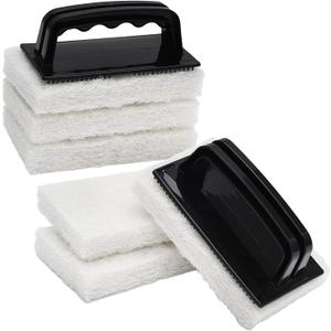 YoleShy Handled Scrubber Set, Non-Scratch Bathroom Scrubbing Pads, Bathtub Scrubber with Handle, Reusable Cleaning Sponge for Shower Tile, Bath tube, Sink, Spas Tubs & Swimming Pool Step (Black)