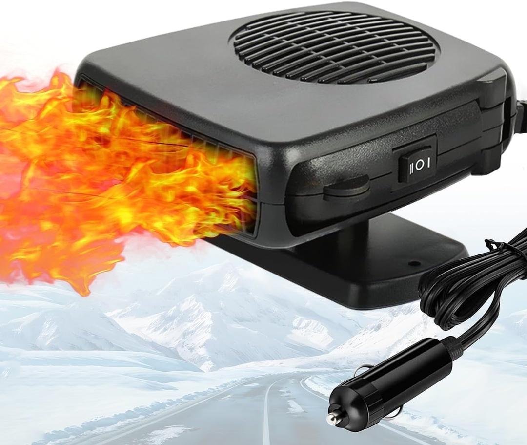 Leaflai 12V Car Heater 150W Auto Heater Anti-Fog Windscreen Heating Fan 2 in-1 Heating/Cooling Car Defroster with Plug-in Cigarette Lighter, Mini Car Demister for Small Vehicles