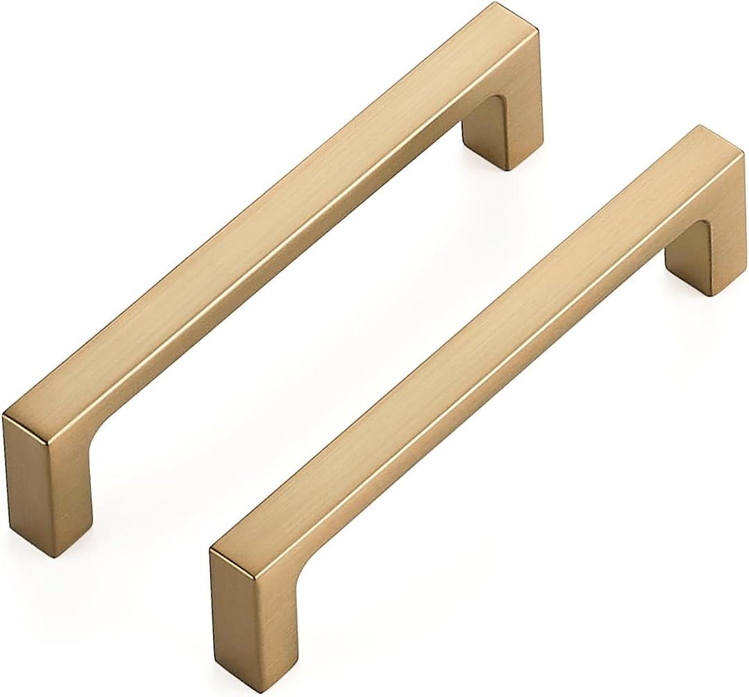 Ravinte 20 Pack Solid 4 Inch Kitchen Square Cabinet Handles Champagne Bronze Cabinet Pulls Dresser Drawer Pulls Kitchen Cupboard Hardware Handles (4 Inch Hole Center)
