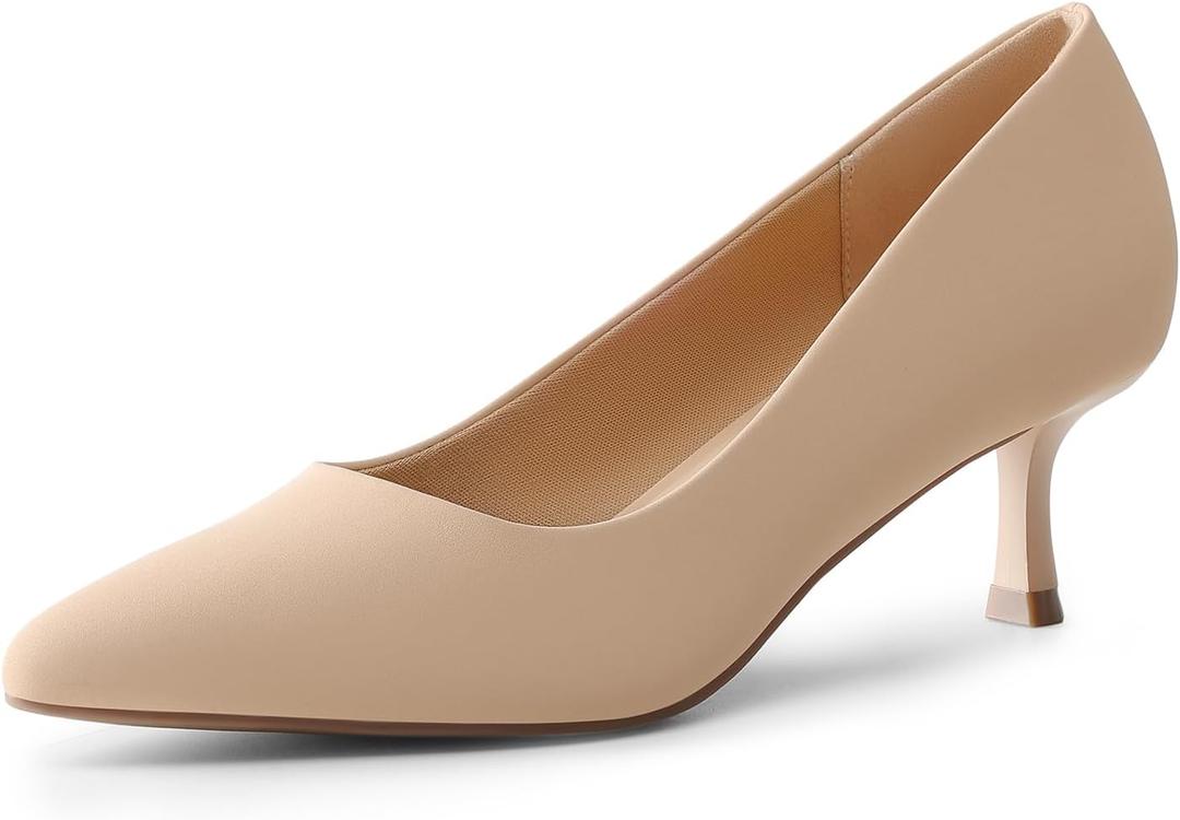 DREAM PAIRS Women's Pumps Closed Toe Pointed Toe Kitten Heels for Women Party Dance Wedding Dress Shoes for Women (6, Nude)