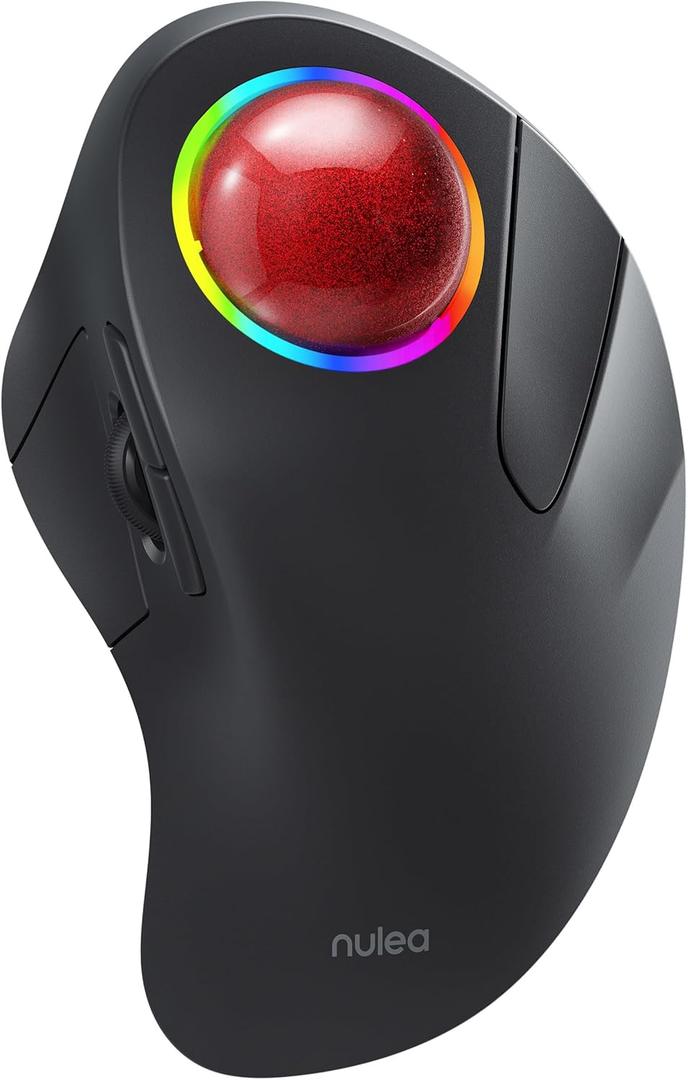 Nulea M505B Wireless Trackball Mouse, Rechargeable Ergonomic RGB Rollerball Mouse, Easy Index Finger Control with 5 Adjustable DPI, 3 Device Connection for PC, Laptop, iPad, Mac, Windows, Android