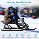 Snow Racer Sled Ski Sled Slider with Steering Wheel & Anti-Slip Seat 4.5-Foot Pull Rope Adults Winter Sport Sled for 176 LBS Loading Capacity Skiing Ice Skating Sand Skating
