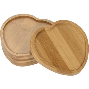PATIKIL Plant Pot Saucer, 4 Pack Bamboo Heart-Shaped Flower Drip Tray for Indoors