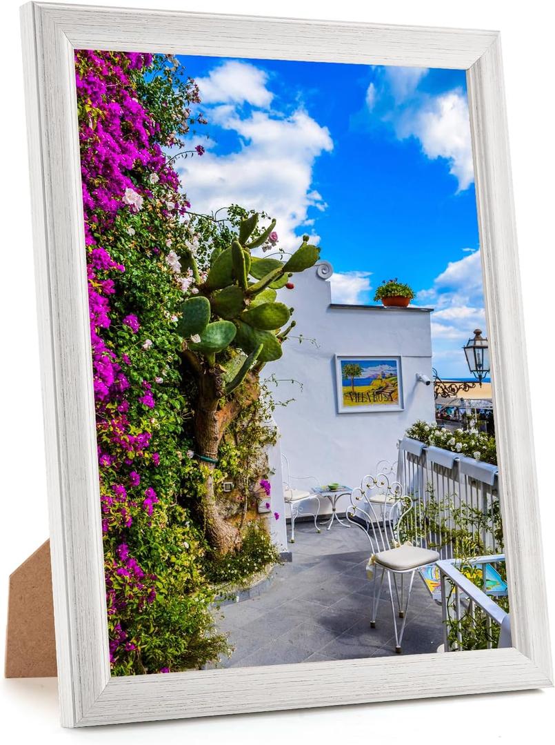 11x13 Wood Frame White, Natural Woodgrain 13x11in Picture Frame, Rustic Wooden 11 x 13 inch Gallery Photo Poster Frame with HD Plexiglass, Horizontal Vertical Wall Mounting Tabletop Display 1Pcs