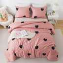 Caressma Love Pattern Girls Pink Comforter Set Twin Size, Cameo Brown Cute Love Heart Print Sexy Comforter Bedding Set for All Seasons, Geometric Soft Microfiber Comforter Set with Pillowcase