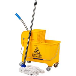 Mind Reader Mop and Bucket Set with Wringer, Mop Included, 5.5 Gallon Cleaning System with Wheels, Upward Press Wringer, Small Mop Compatible (Yellow)
