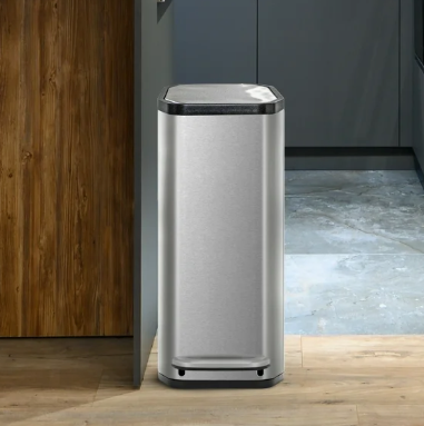 Home Zone Living 3 Gallon Small Trash Can with a Lid and Step Pedal, Stainless Steel with Slim Design for Home and Office, Silver
