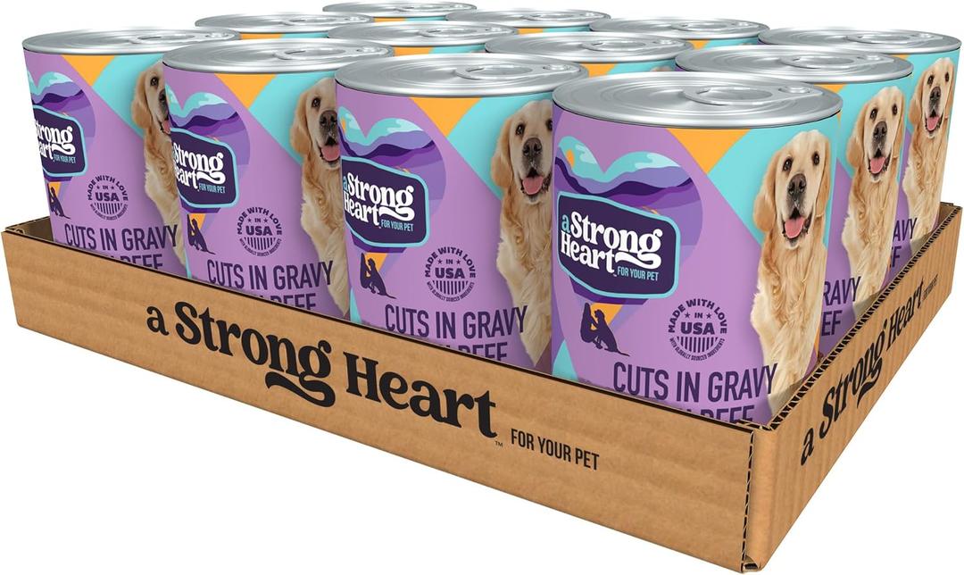 A Strong Heart Wet Dog Food, Cuts in Gravy with Beef - 13.2 oz Cans (Pack of 12), Made in The USA with Real Beef Oct/27