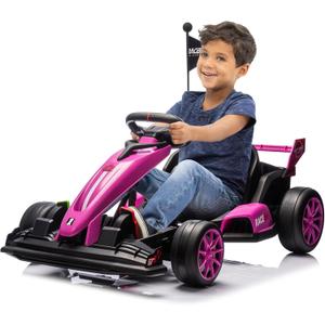 24V Go Kart for Kids 6+ Years, 200W*2 Drifting Motors, 7.5 Mph High Speed Drifting Kart Car Riding Vehicle, Extendable Car Length,Max Load 135lbs Outdoor Ride On Racing Toy for Teens Children,Pink