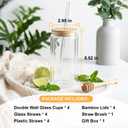 4 Pack Glass Cups with Lids and Straws 12 oz Double Wall Glass Tumbler Insulated Borosilicate Iced Glass Coffee Cups for Iced Coffee, Smoothies, Tea, Juice (Clear)