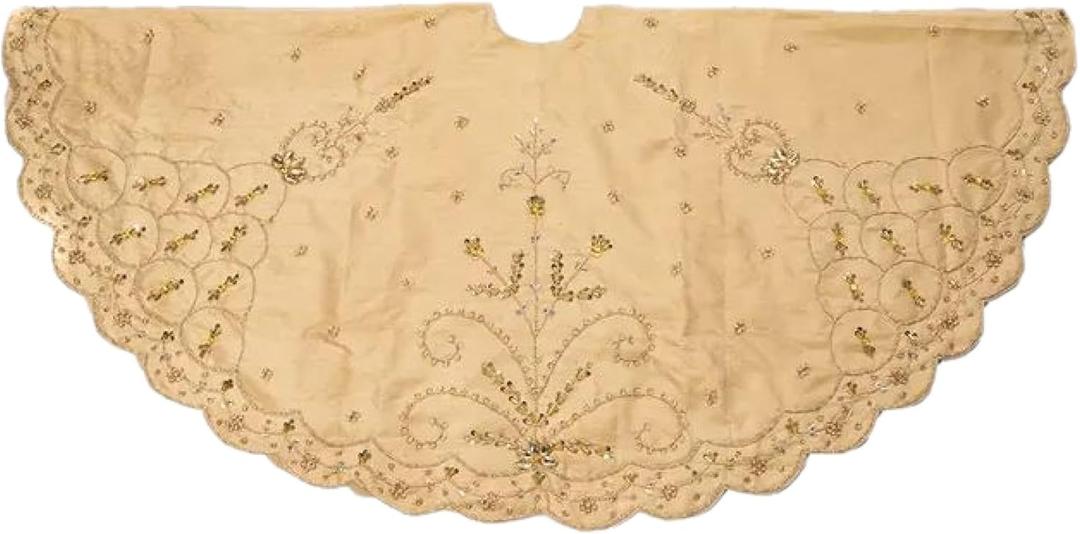 Kurt Adler 48-Inch Gold Polyester Treeskirt with Handwork Details