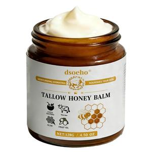 8 Oz Organic Grass-Fed Beef Tallow Balm with Honey, Tallow Honey Balm for Face & Dry Skin Care