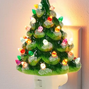 Hausse Christmas Ceramic Tree Night Light, Decorative Snow Covered Xmas Tree Nightlight with Lamp, Multicolor Bulbs & 360 Degree Swivel Plug with ON/Off Switch for Home Bathroom Bedroom Decor