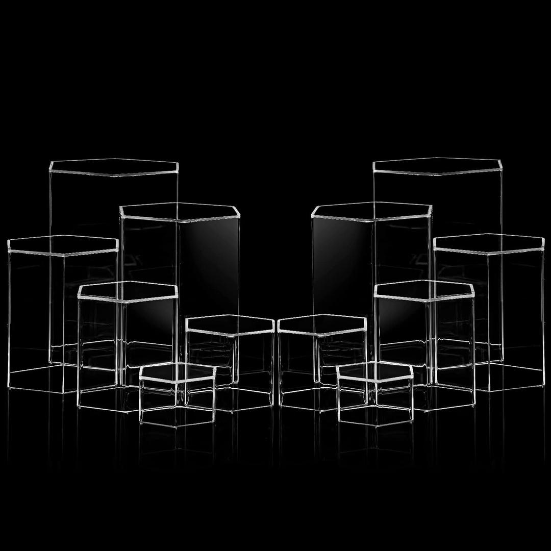 Jetec Hexagonal Jewelry Display Risers Hexagonal Market Display Risers Stands Acrylic Showcase Acrylic Stand for Jewelry Model Figures Decoration, 6 Sizes(Clear,12 Pieces)