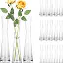 Hewory Glass Bud Vases for Centerpieces Set of 18, Handmade Modern Clear Small Skinny Decorative Single Flower Vase, Minimalist Slim Floral Vase for Home Wedding Party Events Table Decor, 9.64"