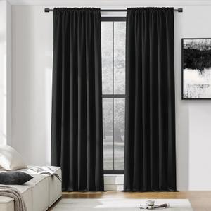 DONREN 99 Percent Blackout Curtains Draperies - Light UV Block Insulated Rod Pocket Window Curtain Panels for Kids Nursery(52 x 96 Inches,Set of 2 Panels,Black)