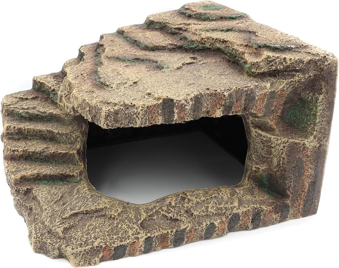 Resin Reptile Hideouts Cave Habitat Decor for Gecko Leopard Lizards Toad Turtle (B Extra Large)