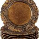 12 Pcs Antique Gold Charger Plates Bulk 13 Inch Embossed Rim Plastic Round Decorative Vintage Plates Charger for Dinner Wedding Party Event Table Setting Decoration 