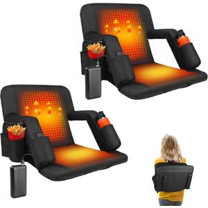 Heated Stadium Seats for Bleachers with Back Support with 5V 20000mAh Battery and Wide 20"/25" Dual-Sided Heated Bleacher Seat 6 Reclinng Positions Heat Heated Stadium Chair USB 3 Levels of