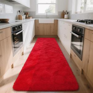 DETUM Red Rug 2x10 Feet - Fluffy Red Runner Rugs for Bedroom Shaggy 2' X 10' Living Room Rug Soft Rugs for Kids Room Non-Slip Nursery Office Dorm Washable Carpets Home Decor
