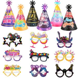 HOWAF New Years Eve Party Supplies-30pcs colorful Happy New Year Cone Hats and Eyeglasses for 2026 Happy News Year Party Decoration Favors, 2026 NYE Decorations Kit for Adults Photo Props