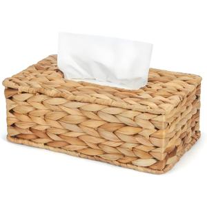 Water Hyacinth Rectangular Tissue Box Cover - Handwoven Natural Decorative Tissue Holder, Fits Standard Rectangular Tissue Boxes for Living Room, Bedroom, Bathroom, Sustainable Home Decor