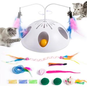 Cat Toys, Interactive Cat Toy for Indoor Cats, Automatic Interactive Kitten Toy, Fluttering Feather, Track Balls, Rotating Track Feather Enrichment Kitty Toys for Multi-cat Family (White)