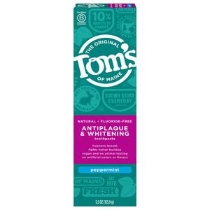 Tom's of Maine Fluoride-Free Antiplaque & Whitening Natural Toothpaste, Peppermint, 5.5 oz.