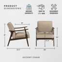 Lexicon Mid Century Modern Chair Velvet Accent Chair for Living Room Chair w/Solid Wood Armrests and Legs, Cushioned Seat and Backrest, Reading Chair and Lounge Chair for Bedrooms/Studios, Brown, 26"W x 31.5"D x 31"H