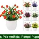 Yoratee Artificial Small Plant 6pcs Fake Flower Potted Plant Bathroom Faux Plant for Indoor Decor Window Tabletop Office Colorful Flower