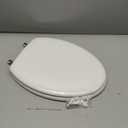 MAYFAIR 1844BNA 000 Toilet Seat with Brushed Nickel Hinges will Never Come Loose, ELONGATE, White - Brushed Nickel
