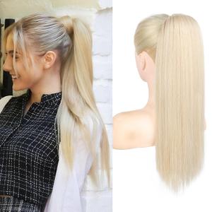 Extensions Drawstring Long Straight Fake Pony Tail Natural Soft Clip in Hair Extension Synthetic Heat Resistant Hairpiece 20 Inch Light Blonde