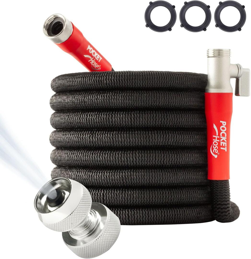 Pocket Hose 75 FT Silver Bullet 2.0 Expandable Garden Hose w/Turbo Shot Nozzle, AS SEEN ON TV, Lead-Free, Solid Aluminum Connectors, Easy On/Off Valve, Kink-Free, Leak-Proof