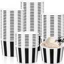 Zopeal 50 Count 9 oz Black and White Striped Ice Cream Cups Disposable Paper Soup Bowls Snack Race Car Birthday Halloween Party Supplies for Picnic Food Sundae Dessert Yogurt