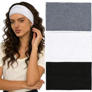 3PCS Boho Wide Elastic Headbands for Women, Non-Slip Thick Stretchy Hairbands for Workout, Running & Daily Wear