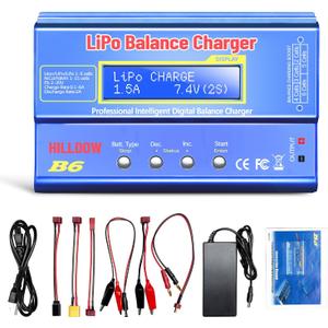 B6 Battery Charger 80W Mini Lipo Balance Charger/Discharger with Power Supply for LiPo/Li-ion/Life Battery(1-6s) NiMH/NiCd (1-15s) RC Car Charger XT60/JST/T Connectors