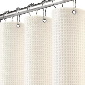 Extra Long Waffle Shower Curtain - Ivory Cotton Texture Fabric Heavyweight Shower Curtains for Bathroom, 72Wx84L