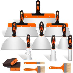 THINKWORK Putty Knife Set - 14Pcs Stainless Steel Paint Scraper Tools, Drywall Knife Set for Removing Wallpaper, Repairing Drywall, Applying Putty, Taping, Scraping Plaster, Cement, Adhesive