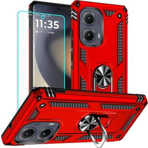 for Motorola Edge 2024 Case: with Screen Protector - Military Grade Protective Cases with Finger Ring Holder Kickstand for Moto Edge 2024(Red)