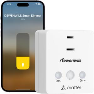 DEWENWILS Matter Plug in Dimmer Switch for Lamp, Works with Alexa, Compatible with Google Home & SmartThings APP Voice Wireless Dimmer Button Control, Dimmable LED/Tungsten Bulbs, 2.4G Wi-Fi, White