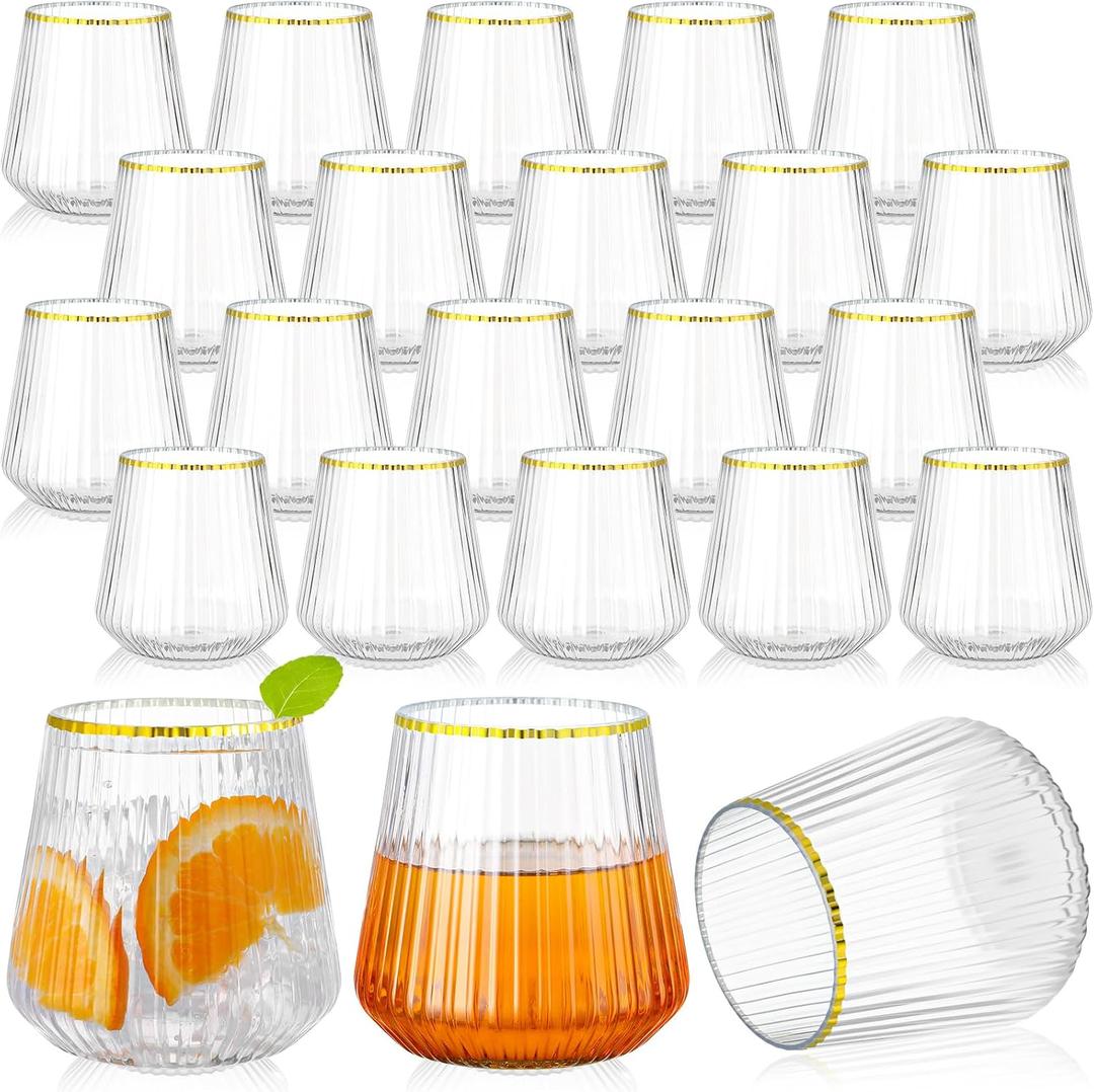 Suclain 50 Pcs 14oz Ribbed Plastic Wine Glasses Disposable, Clear