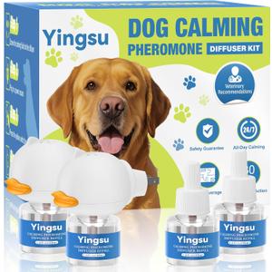 Dog Calming Diffuser, 6 in 1 Puppy Pheromones Calming Diffuser, Relaxing Pheromone for Dogs Relief Stress Anxiety Reduce Aggression Barking, Help Train Dog to Pee, 2 Diffuser 4 Refill(48ml)
