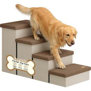 4-Step Wide Dog Stairs with Hidden Storage 23" H, Non-Slip Dog Steps for High Bed Couch Car, Jiont-Friendly Pet Stairs Ramp for Small/Medium/Large Old Dogs Cats Up to 220lbs, Beige&Coffee Lid