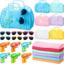 48 Pcs Pool Party Favors for Kids Beach Party Favors, Reusable Jelly Basket Neon Sunglasses Absorbent Beach Towel Mini Water Guns End of School Gifts for Kids Summer Themed Birthday Supplies