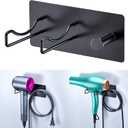 Hair Dryer Holder Wall Mounted, Universal Blow Dryer Holder, Hairdryer Storage Hanger with Plug&Cord Hook, Adhesive Hair Tool Organizer for Bathroom, Black
